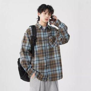 남성패션 체크 셔츠 빈티지 남방 가을 루즈핏 시크 긴팔 코트 DL3