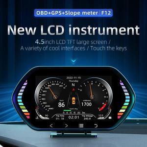 HUD OBD GPS 헤드업 디스플레이 디지털 속도계 물 오일 온도 알람 다기능 LCD 기기 F12