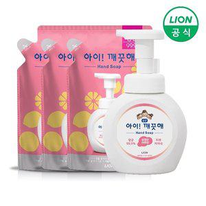 [라이온코리아][라이온] 아이깨끗해 핸드워시 용기 250ml 1개+리필 200ml 3개 (순/레몬/청포도 택1)