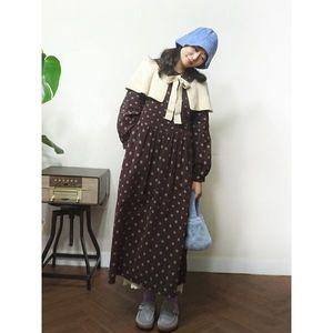 [하프클럽/앞머리]도트 코듀로이면 둥근카라 롱 원피스n1107
