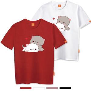 [엘라모]엘라모 큐티커플캣 반팔 티셔츠 남녀공용 빅사이즈 S4XL