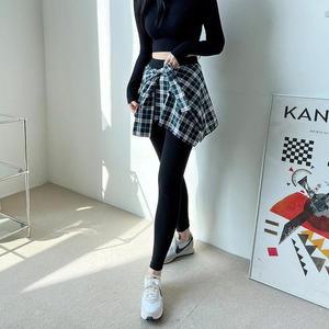 [OFKN53PP]여성 데일리 힙 가림 체크남방 치마 레깅스