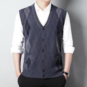 M3T남자조끼 캐쥬얼 가을 브이넥 니트 스웨터 민소매 자카드 겨울 리카4 카디건 단추