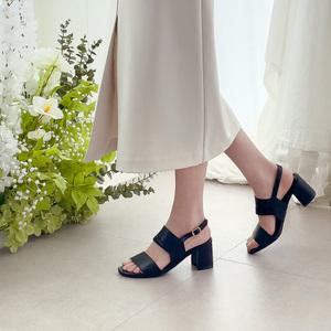 SOVO 킴벨리 소가죽 미들힐 스트랩 샌들 6cm