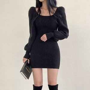 [하프클럽/알티피아]벌룬소매 슬림 라인 여성스러운 겨울 미니 원피스