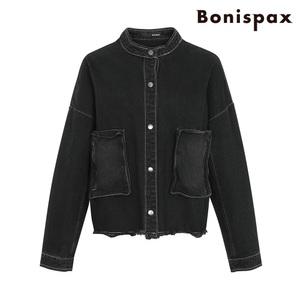 [보니스팍스](본사직영)차이나넥 밑단 수술 루즈핏 데님 자켓-BB38DJ020