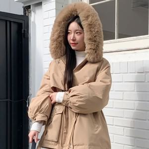 [디작소] 여성 겨울 포켓 포인트 퍼 야상 패딩 점퍼