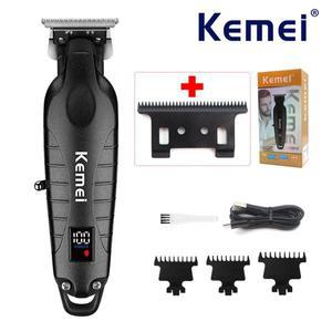 Kemei KM-2293 전문 헤어 트리머 기계, 갭 제로 풀 메탈 DLC T 블레이드 마감 USB LED 남성용 클리퍼