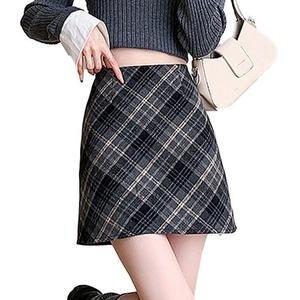 [오노마] ONM 여자 모직 하이웨스트 미니 치마 체크 스커트