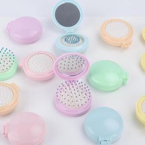 헤어브러쉬 휴대용빗 러쉬 헤어브 빗거울 접이식 미니 거울빗 손거울 세트 원형빗 머