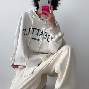 여자 박스 자수티셔츠 주머니 후디 캥거루 벌룬 티셔츠