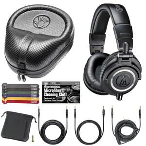 오디오 테크니카 ATH-M50x 프로페셔널 모니터 헤드폰(블랙) + 슬라파 풀사이즈 하드바디 PRO 헤드폰 케이스(SL-HP-07) + 번들
