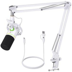 MAONO XLR /USB 다이내믹 마이크 키트, 소프트웨어가 포함된 RGB 팟캐스트 마이크, 음소거, 게인 노브, 볼륨 조절, 스트리밍, 게임, 음성 오버, 녹음용 붐 암, PD200XS 화이트