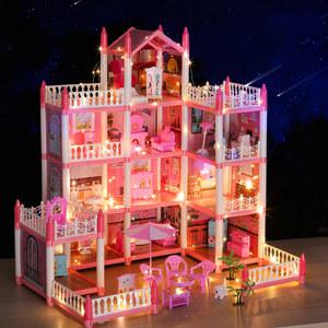 3D 조립 DIY 인형 집 미니어처 모델 액세서리 빌라 공주 성 LED 조명 소녀 생일 선물 장난감