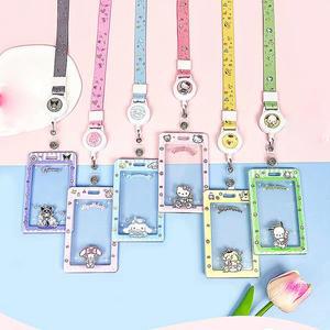 Sanrios Id 카드 소지자 귀여운 Kuromi Cinnamoroll ID 이름 태그 버스 패스 액세스 커버 케이스 가방 펜던
