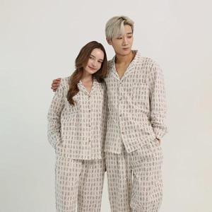 [옷자락]남자 여자 커플잠옷 엔틱패턴 면 파자마 세트