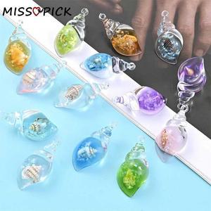핸드벨 빛나는 투명 소라 송진 펜던트 DIY 귀걸이 목걸이 열쇠 고리 액세서리 헤어 장식 19x39mm 5