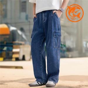 큰 부드러운 데님 통 청바지 팬츠 남자연청바지 (3mM2e)