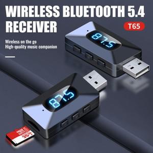 차량용 블루투스 5.4 송신기 리시버 핸즈프리 통화 USB 전원 자동차 키트, 무선 오디오 FM 라디오 LED 디스