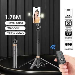 1.78m 블루투스 셀카 스틱 삼각대 전화 스탠드 홀더 360 회전 알루미늄 합금 1/4 어댑터 브래킷