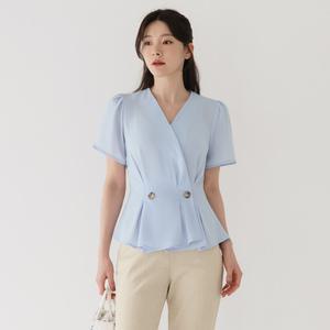 [시크라인] (~XXL까지) 라온디 랩 페플럼 윙슬리브 블라우스 여름 하객룩 오피스룩 데이트 모임 미시 빅사이즈