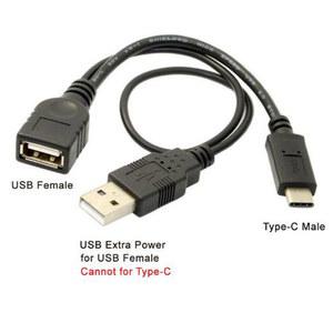 영상선 전원 공급 장치가 있는 OTG USB 연결 케이블 고속 C타입 데이터 라인 암 수 2.0 검정색 USB3.1