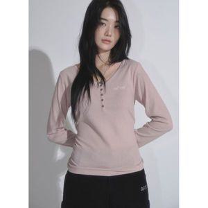 ASON WISH RIBBED BUTTON TEE / PINK