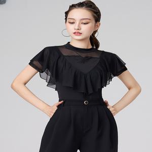 스포츠 라틴댄스복 여름 방송 댄스옷 반팔 줌바 프릴 댄스의상 사교 라인