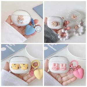 JBL호환 TUNE BEAM2 케이스 큐트 곰 만화 동물 키체인 커버 실리콘 투명 이어폰 2