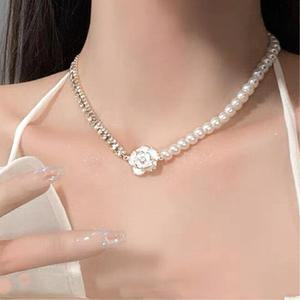 파티목걸이 진주 초커 화려한 큐빅포인트 연말 대학생 촬영용 주얼리