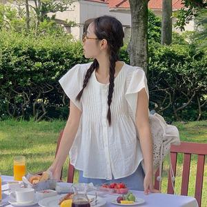 핫핑 위헨즈 윙소매 핀턱 반팔블라우스