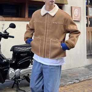 남자 무스탕 겨울 양털 부드러운 크롭 스웨이드 자켓