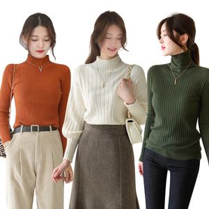 데일리앤 겨울 부드러운 라운드 브이넥 터틀넥 폴라 롱 루즈핏 레이어드 니트 티셔츠