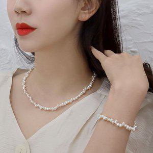 [메리그린]92.5 SILVER 못난이 진주 주얼리 SET (목걸이&팔찌)