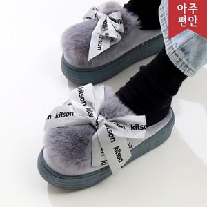 6cm 포근포근 리본 털슬리퍼 어그 퍼 겨울 실내화 모카 고무창 112292