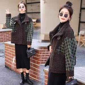 R4E 여성 바람막이 점퍼 램스울 일체형 짧은 코트 겨울 하이넥 체크 루즈핏 도톰 패딩 젠3