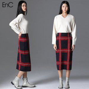 [EnC] 자카드 체크 밴딩 롱 니트 스커트