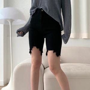 여자 블랙진 헤짐 슬림핏 4부 구제 여름 검정 청반바지