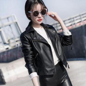 [RGN5R811]무스탕 슬림핏 블랙 라이더자켓 여자 가죽자켓