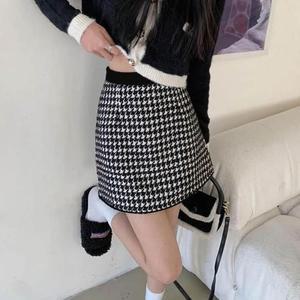 [XBI31677]체크 패턴 미니 니트스커트 데일리 슬림 밴딩
