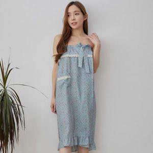[하프클럽/알콩단잠]여자 골프샤워가운 실크샤무즈 랩가운 꽃무늬 블루 목욕 마사지가운