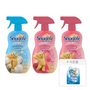 스너글 섬유탈취제 허거블코튼 470ml, 1개 + 블루밍부케 470ml, 2개 + 증정 (섬유유연제 블루스파클 플러스 100ml, 1개 )