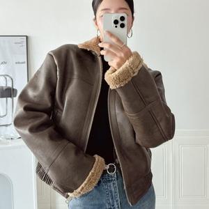 [다잇템] 여자 레더 무스탕 FUR안감 페이크퍼 스모킹 점퍼