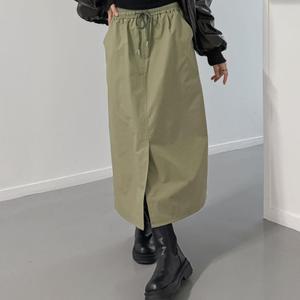앞트임 밴딩 나일론 롱치마 무지 스커트
