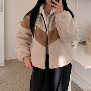 여자 겨울 뽀글이 스트링 누빔 배색 나그랑 양털 점퍼