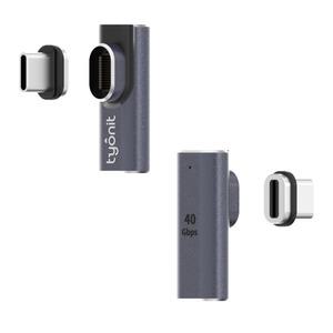 타이오닛 마그네틱 ㄱ자형 USB C 아답터 2세트, 40Gbps, 100WPD, 썬더볼트3/4지원 및 하위 USB 호환, 자석 C타입 젠더