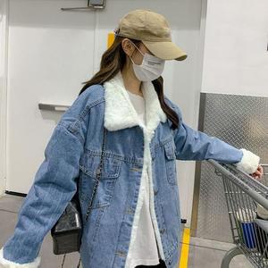 [HYIJFYJX_4B]여성 퍼 안감 데님 점퍼 겨울 청 자켓 아우터