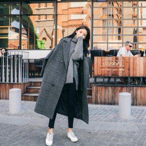 [옷자락]여자 겨울 정장 학생 데일리 박시핏 체크 롱코트_P353629912