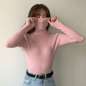 [옷자락]여성 8컬러 딱붙 골지 목폴라 간절기 레이어드 목티 터틀넥_P345510907