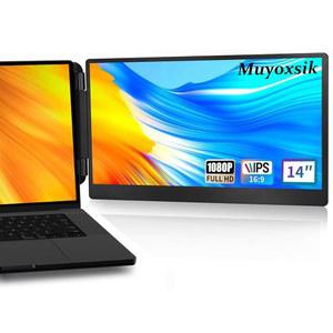 MUYOXIK 14인치 노트북 화면 익스텐더, 1080P FHD IPS 모니터 익스텐더 듀얼 스크린, 노트북용 휴대용 13 17인치, 플러그 앤 플레이, MAC /ANDROID /WINDOWS와 호환 가능